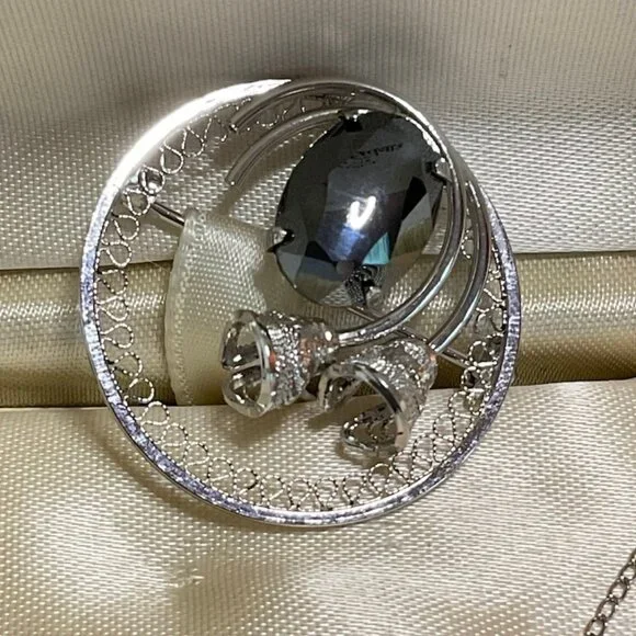 1950s Black Hematite Sterling Silver Jewelry Set – by Zeidell’s – Boxed - Picture 3 of 10